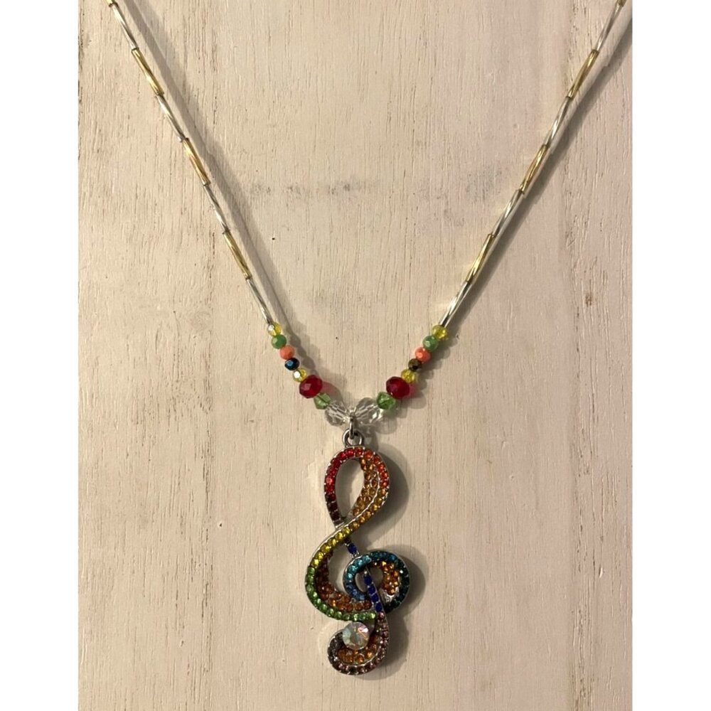 Handcrafted Multi Colored Musical Note Pendant Ne… - image 1